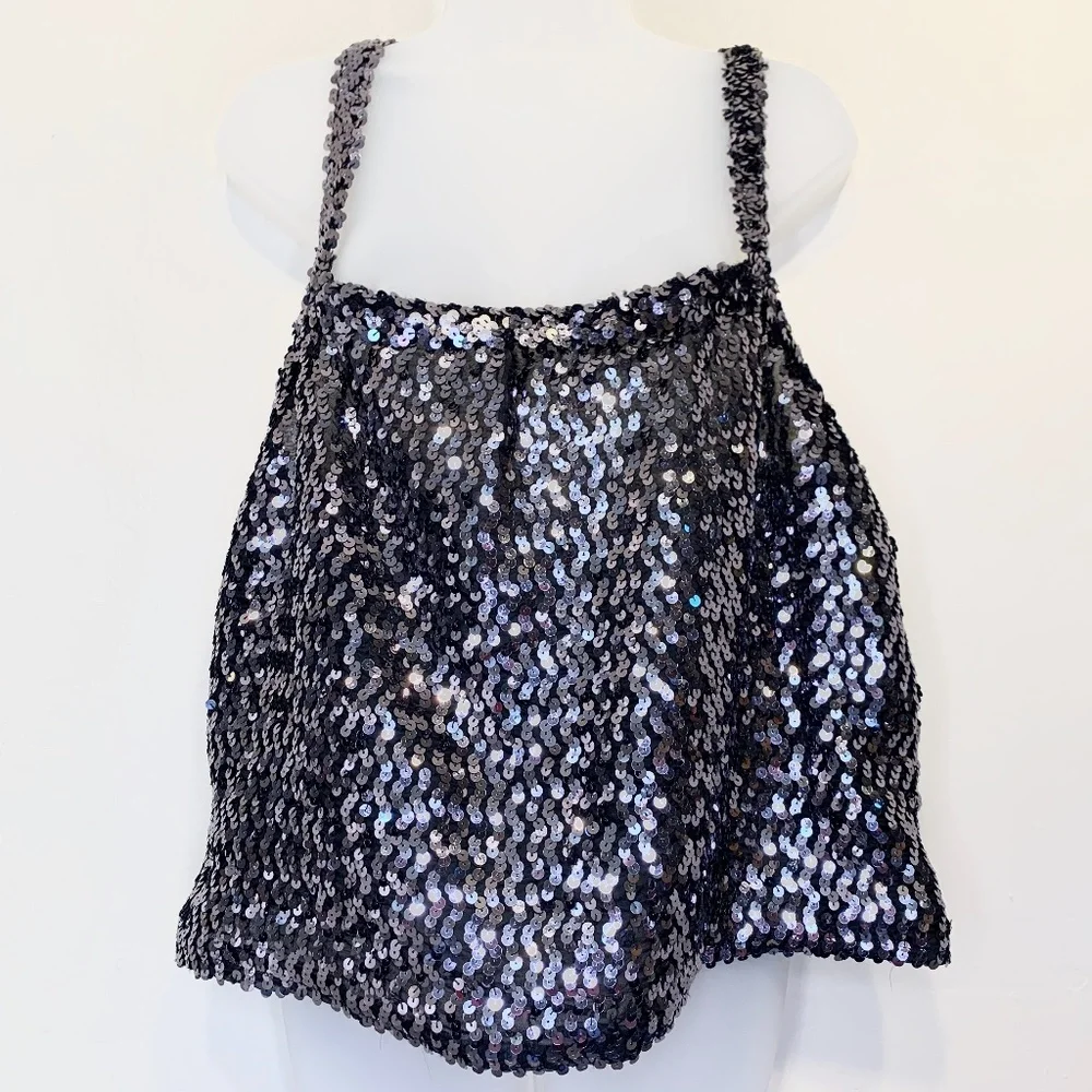 Three Flags | VTG Sequin Glam Cropped Tank Top - Picture 2 of 11